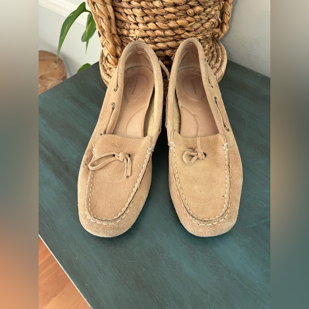 Lands’ End Leather Suede Loafers Flats shoes Khaki Brown
